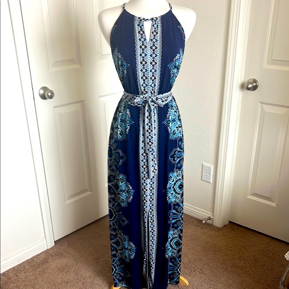 INC International Concepts Blue Halter Sundress Maxi